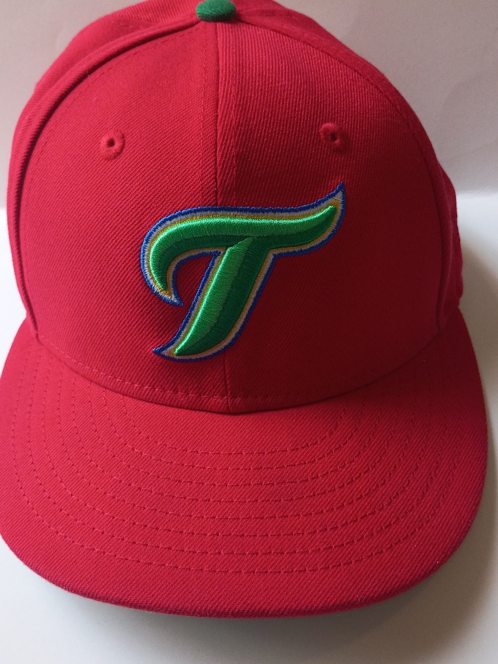 New Era Red Baseball Cap with Green and Blue 'T' Logo